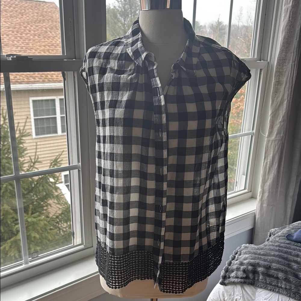 Anthropologie Shirt Black and White Checkered Sleeveless Blouse